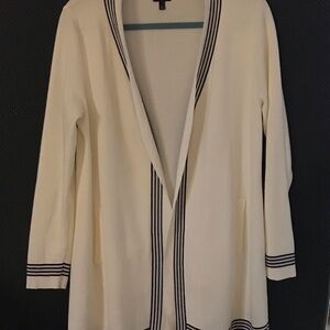 PRE-LOVED Talbots White Cardigan with Black Stripes, Size LP